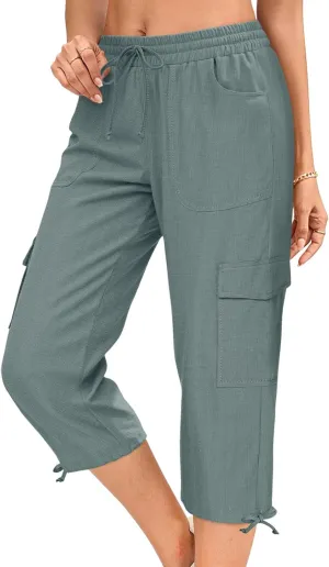 HOTGIFT Women Capris Cargo Pants 2025 Summer Hiking Pants Casual Lightweight Outdoor Quick Dry with 6 Pockets