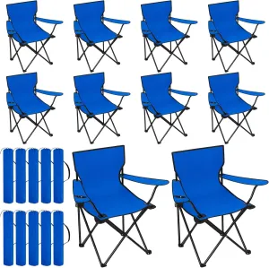 Huwena 10 Pack Folding Camping Chairs Bulk with Carrying Bag Outdoor Portable Lawn Lightweight Collapsible Beach Chairs with Mesh Cup Holder for Fishing, Picnic, Travel, Hunting, Hiking(Blue)