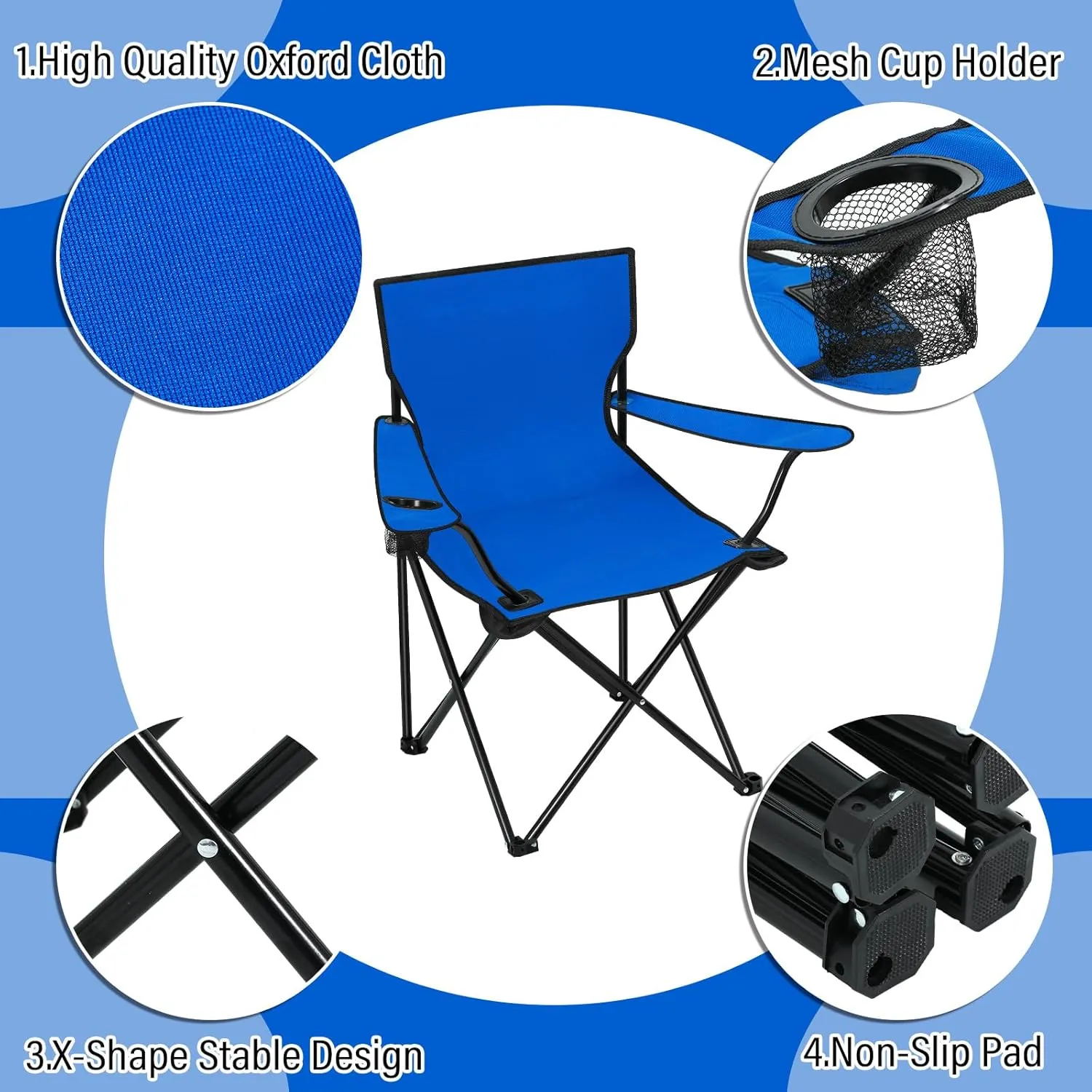 Huwena 10 Pack Folding Camping Chairs Bulk with Carrying Bag Outdoor Portable Lawn Lightweight Collapsible Beach Chairs with Mesh Cup Holder for Fishing, Picnic, Travel, Hunting, Hiking(Blue)