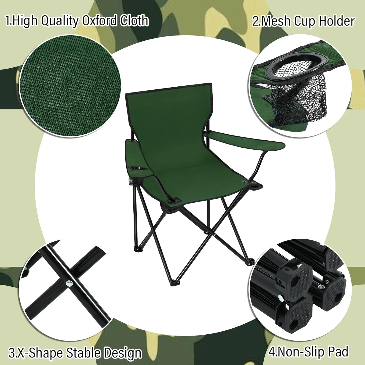Huwena 10 Pack Folding Camping Chairs Bulk with Carrying Bag Outdoor Portable Lawn Lightweight Collapsible Beach Chairs with Mesh Cup Holder for Fishing, Picnic, Travel, Hunting, Hiking(Green)