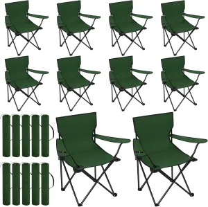Huwena 10 Pack Folding Camping Chairs Bulk with Carrying Bag Outdoor Portable Lawn Lightweight Collapsible Beach Chairs with Mesh Cup Holder for Fishing, Picnic, Travel, Hunting, Hiking(Green)