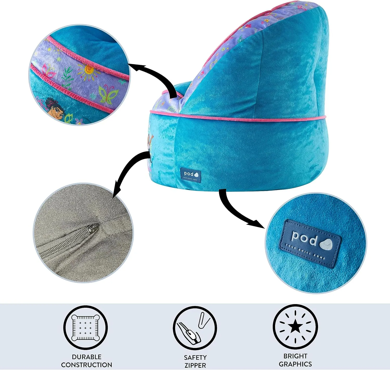 Idea Nuova Disney Encanto Madrigal Family Blue Round Bean Bag Chair for Kids, Ages 3 , Large