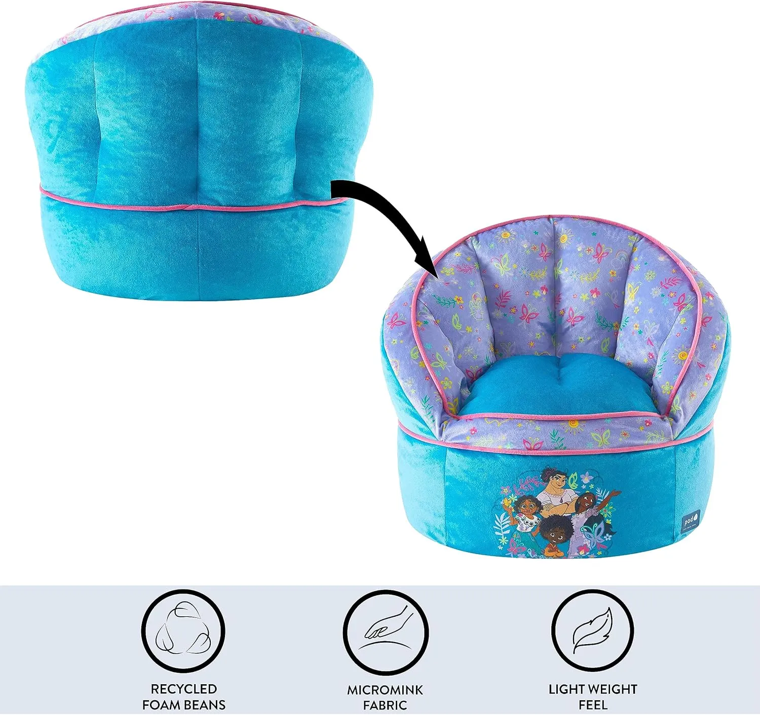 Idea Nuova Disney Encanto Madrigal Family Blue Round Bean Bag Chair for Kids, Ages 3 , Large