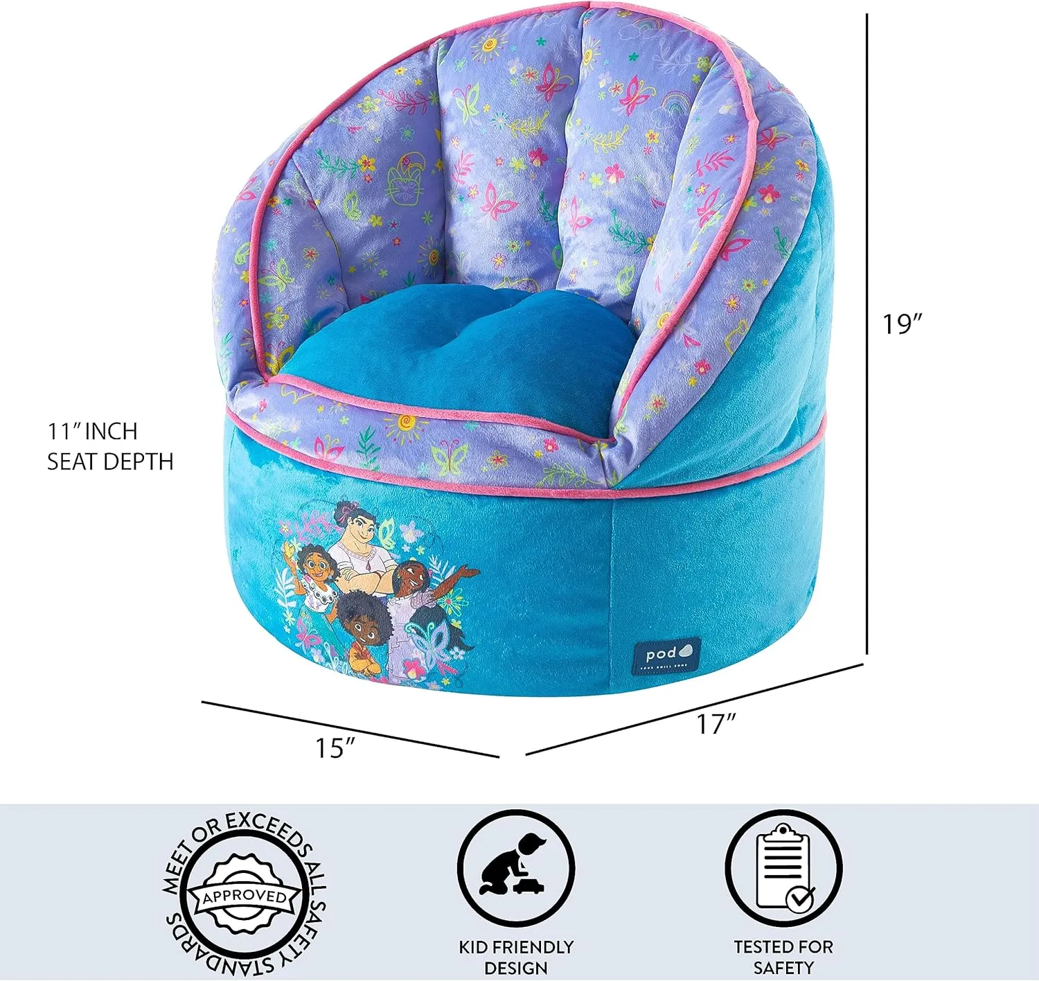 Idea Nuova Disney Encanto Madrigal Family Blue Round Bean Bag Chair for Kids, Ages 3 , Large