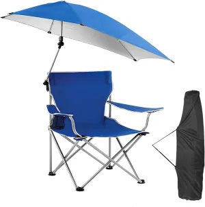 iMounTEK Camping Chair with Canopy Shade,Folding Beach Chair with Canopy Shade Support 220 lbs,Heavy Duty Lawn Chair with Cup Holder for Outdoor Fishing Picnic Garden Sports Patio(Blue)