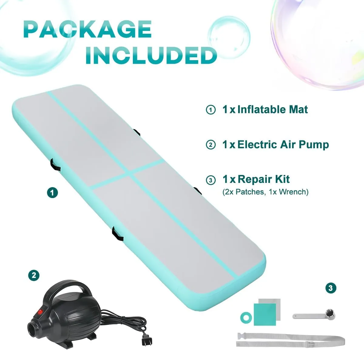 Inflatable Gymnastics Air Tumbling Track Mat 6ft 10ft 13ft 16ft 20ft, Air Tumble Track Mat with Electric Air Pump for Kids Adults Home Outdoor Training Cheerleader Yoga Water Park