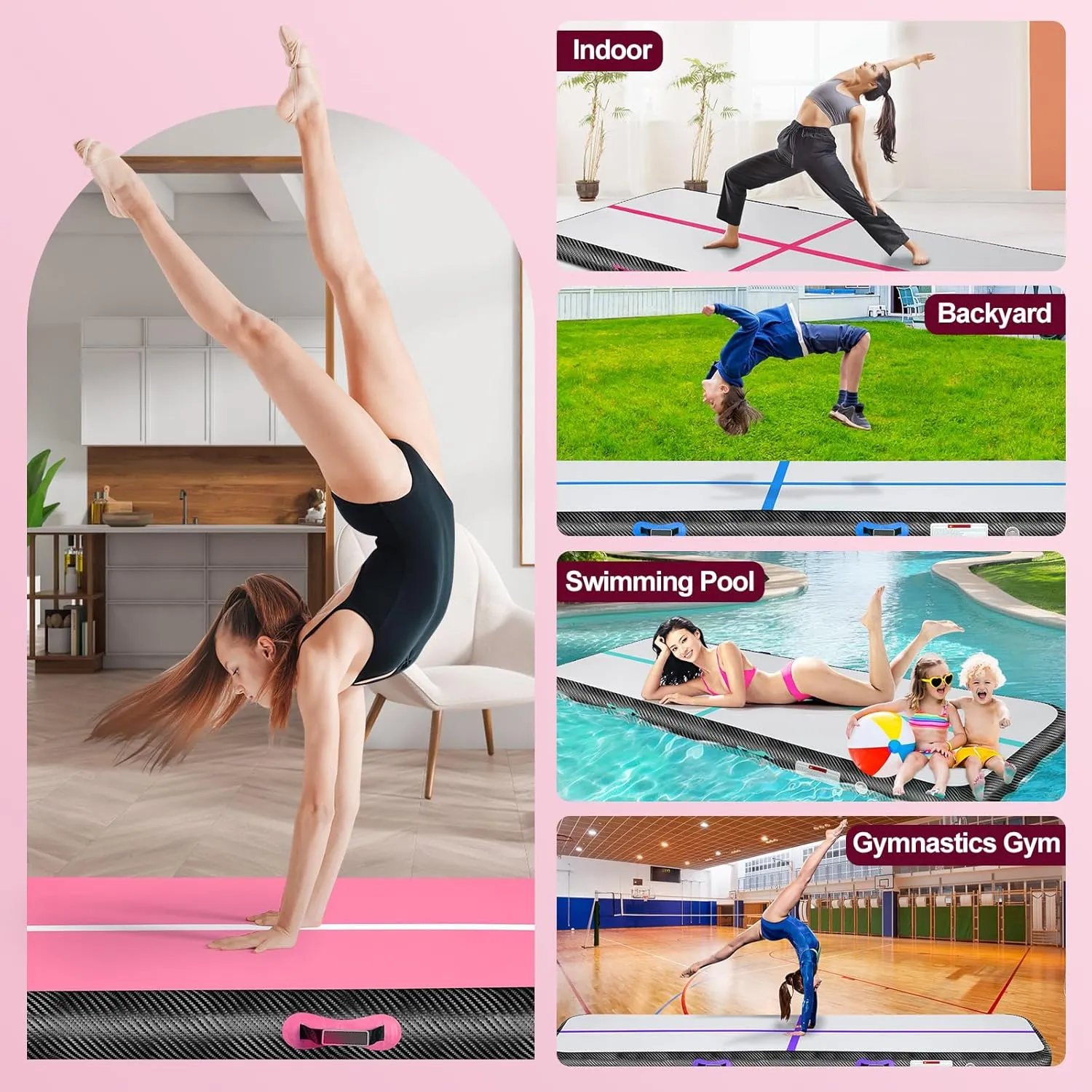 Inflatable Gymnastics Mat 10ft/13ft/16ft/20ft/ Air Tumbling Track Mats 4/8 inches Thick for Home Use/Training/Cheerleading/Yoga/Water with Pump