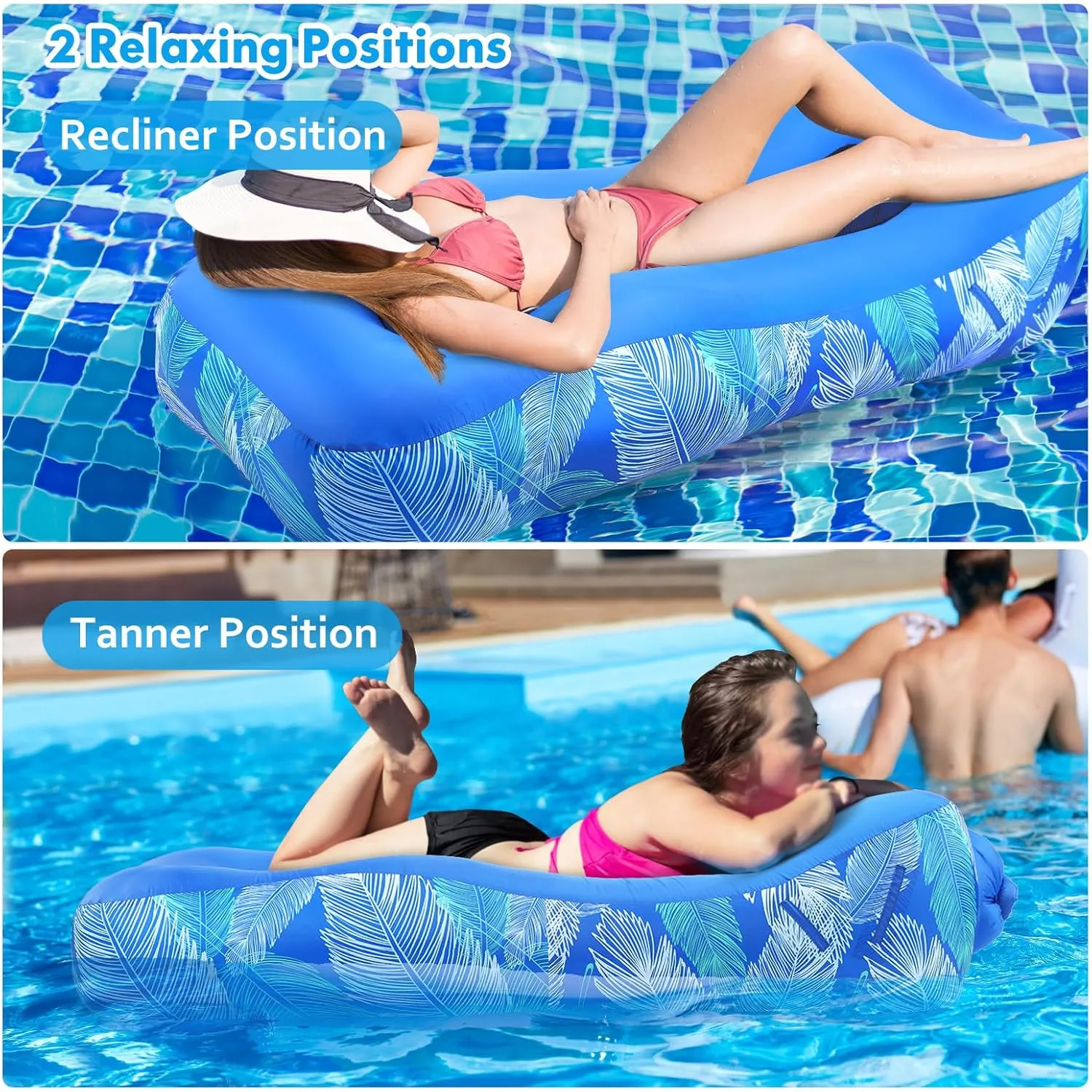 Inflatable Lounger Air Sofa with Unique Sun-Shade Design, Inflatable Beach Bed with Pillow, Waterproof Inflatable Couch Camping Chair Hammock for Hiking Backyard Travel Beach Park Picnics