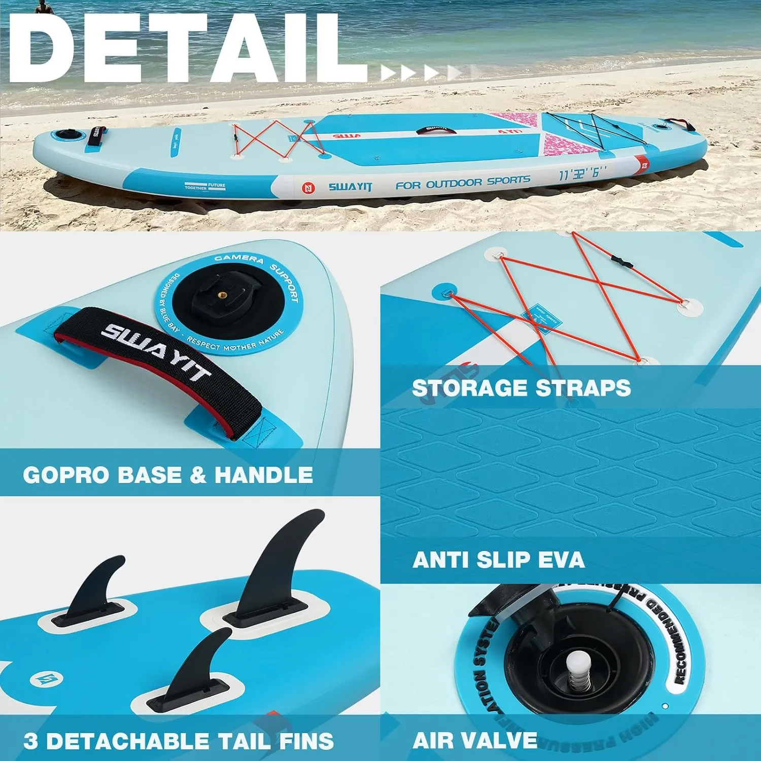Inflatable Stand Up Paddle Board – Durable SUP with Adjustable Paddle,Dual Action Pump, Carry Bag, Ankle Leash, Non-Slip EVA Deck – All Skill Levels