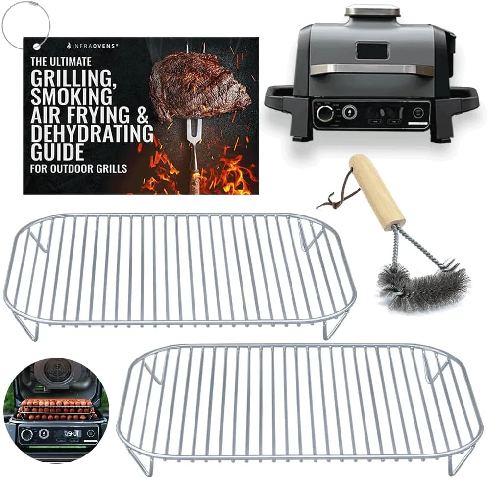 INFRAOVENS Stainless Steel Rack Set for Ninja Woodfire Outdoor Grill Pro XL, Pro Connect XL, OG850 OG951 with Waterproof Cooking Guide Accessory Wood Fire Electric Air Fryer Accessories