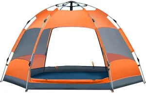 Instant Pop Up Tents, 3-4 People Double-Layer Hexagonal Camping Tent with Double Door Screens Sunscreen Breathable, for Hiking Outdoor Travel Orange