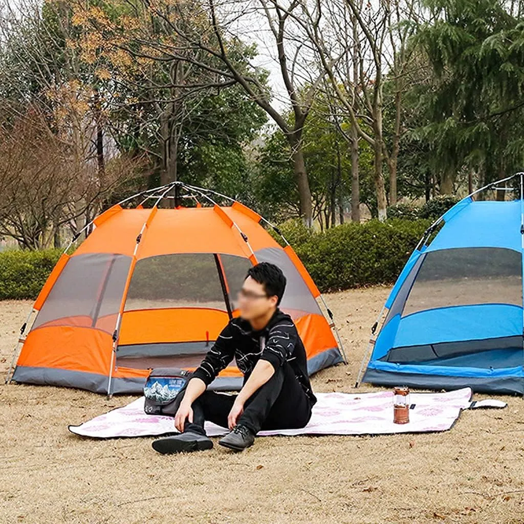 Instant Pop Up Tents, 3-4 People Double-Layer Hexagonal Camping Tent with Double Door Screens Sunscreen Breathable, for Hiking Outdoor Travel Orange
