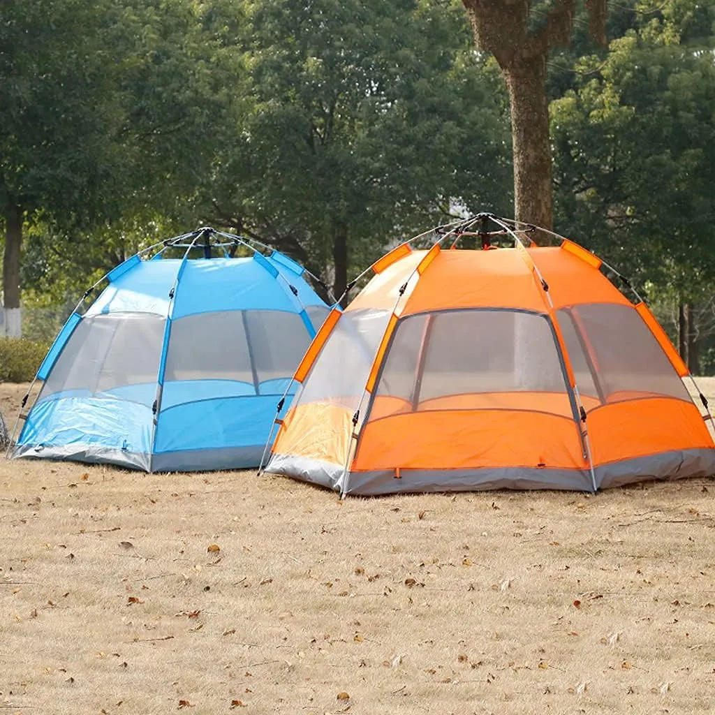 Instant Pop Up Tents, 3-4 People Double-Layer Hexagonal Camping Tent with Double Door Screens Sunscreen Breathable, for Hiking Outdoor Travel Orange