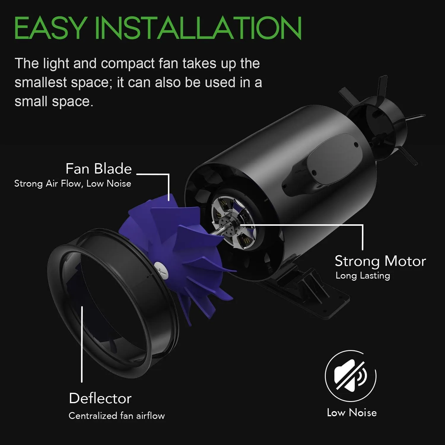 iPower Silent Inline Duct Ventilation Booster Fan 6 Inch 300 CFM Quiet Vent Exhaust Blower for Hydroponics Grow Tent Greenhouse Kitchen Bathroom, 2 Pack, Black