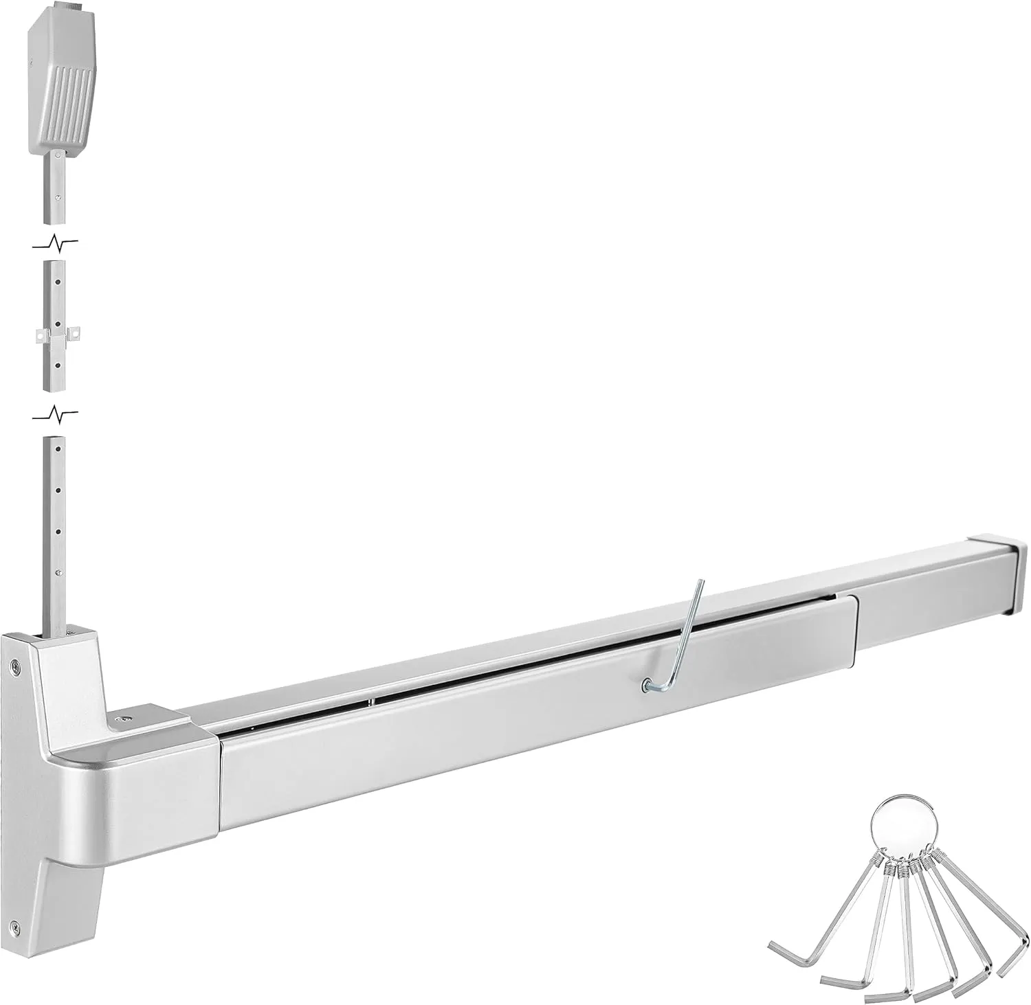 IRONWALLS Surface Vertical Rod Panic Bar Exit Device, 32 inch Emergency Door Push Bar Panic Exit Device with Single Point Top Latching, Stainless Steel Commercial Panic Door Hardware for 32"-48" Doors