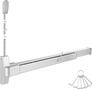 IRONWALLS Surface Vertical Rod Panic Bar Exit Device, 32 inch Emergency Door Push Bar Panic Exit Device with Single Point Top Latching, Stainless Steel Commercial Panic Door Hardware for 32"-48" Doors