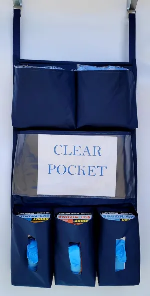 It's Sew EZ Personal Protection Equipment (PPE) Isolation Door Caddy - 6 Pockets - NFPA-701 Fire Retardant Nylon Oxford with Two Stainless Steel Hooks included (Navy, 6 pockets)