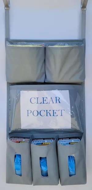 It's Sew EZ Personal Protection Equipment (PPE) Isolation Door Caddy - 6 Pockets - NFPA-701 Fire Retardant Nylon Oxford with Two Stainless Steel Hooks included (Silver, 6 pockets)