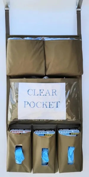 It's Sew EZ Personal Protection Equipment (PPE) Isolation Door Caddy - 6 Pockets - NFPA-701 Fire Retardant Nylon Oxford with Two Stainless Steel Hooks included (Tan, 6 pockets)