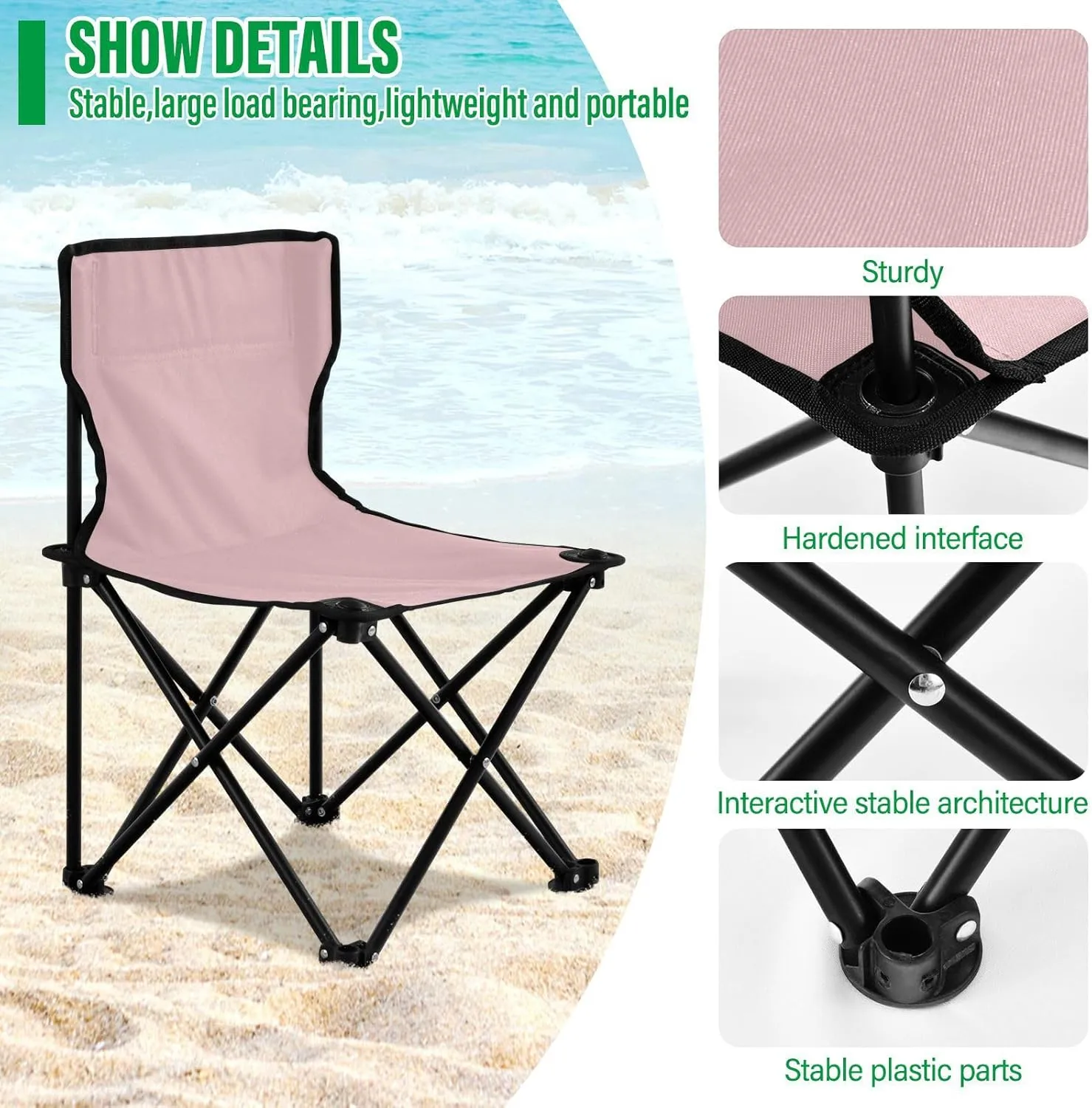 J JOYSAY Light Pink Portable Camping Chair Lightweight Outdoor Folding Chair for Adults Lawn Chair for Outside Camping Beach Sports Travel Hiking