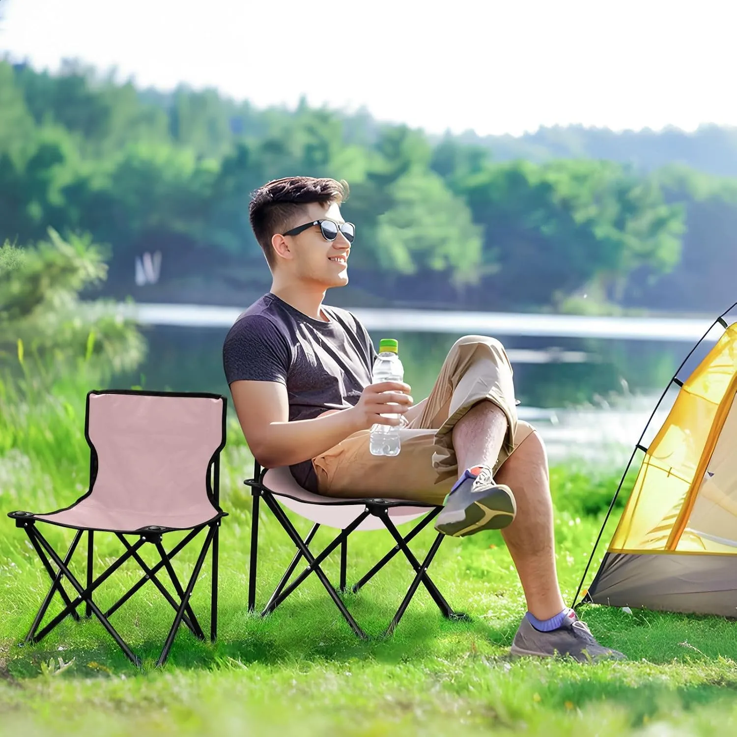 J JOYSAY Light Pink Portable Camping Chair Lightweight Outdoor Folding Chair for Adults Lawn Chair for Outside Camping Beach Sports Travel Hiking