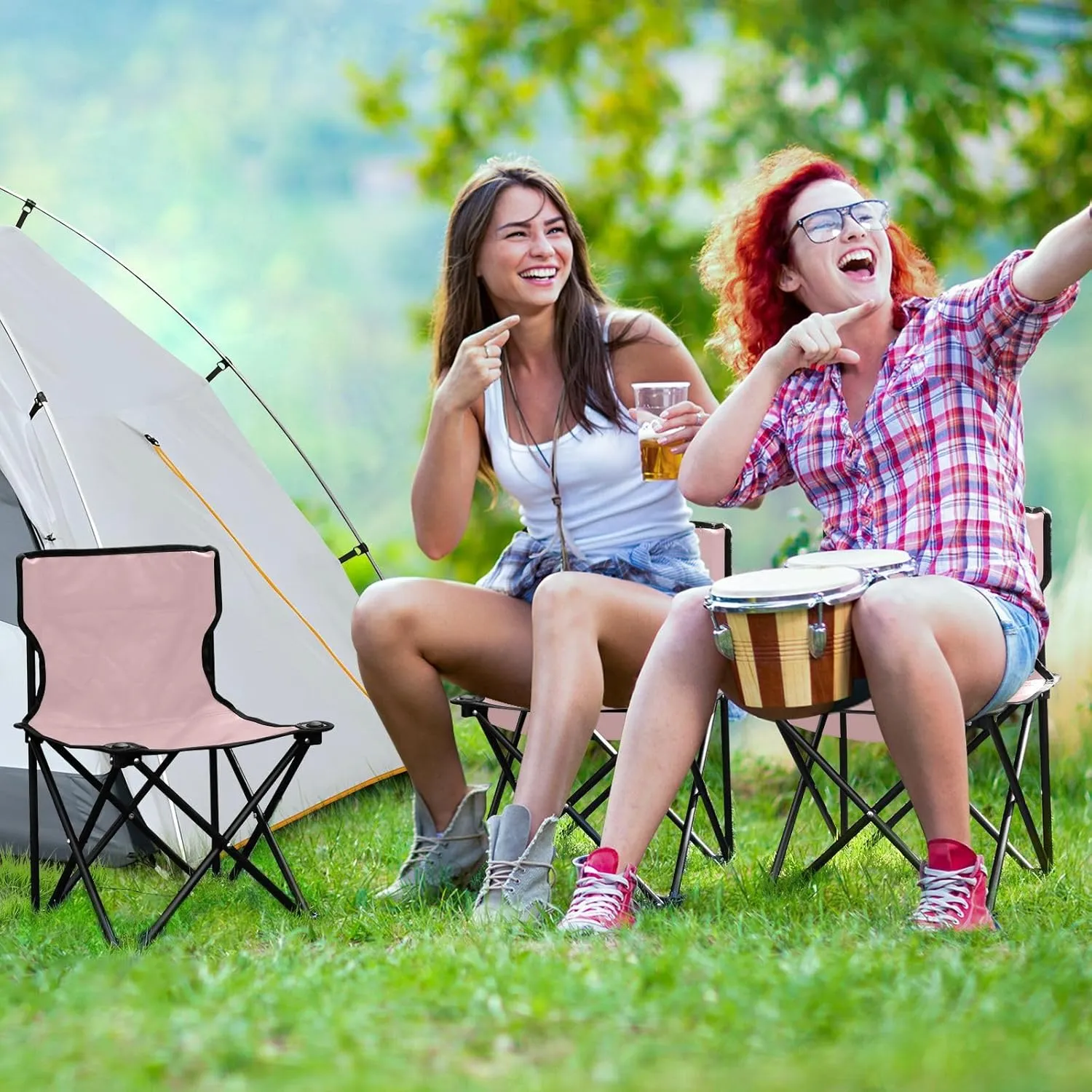 J JOYSAY Light Pink Portable Camping Chair Lightweight Outdoor Folding Chair for Adults Lawn Chair for Outside Camping Beach Sports Travel Hiking