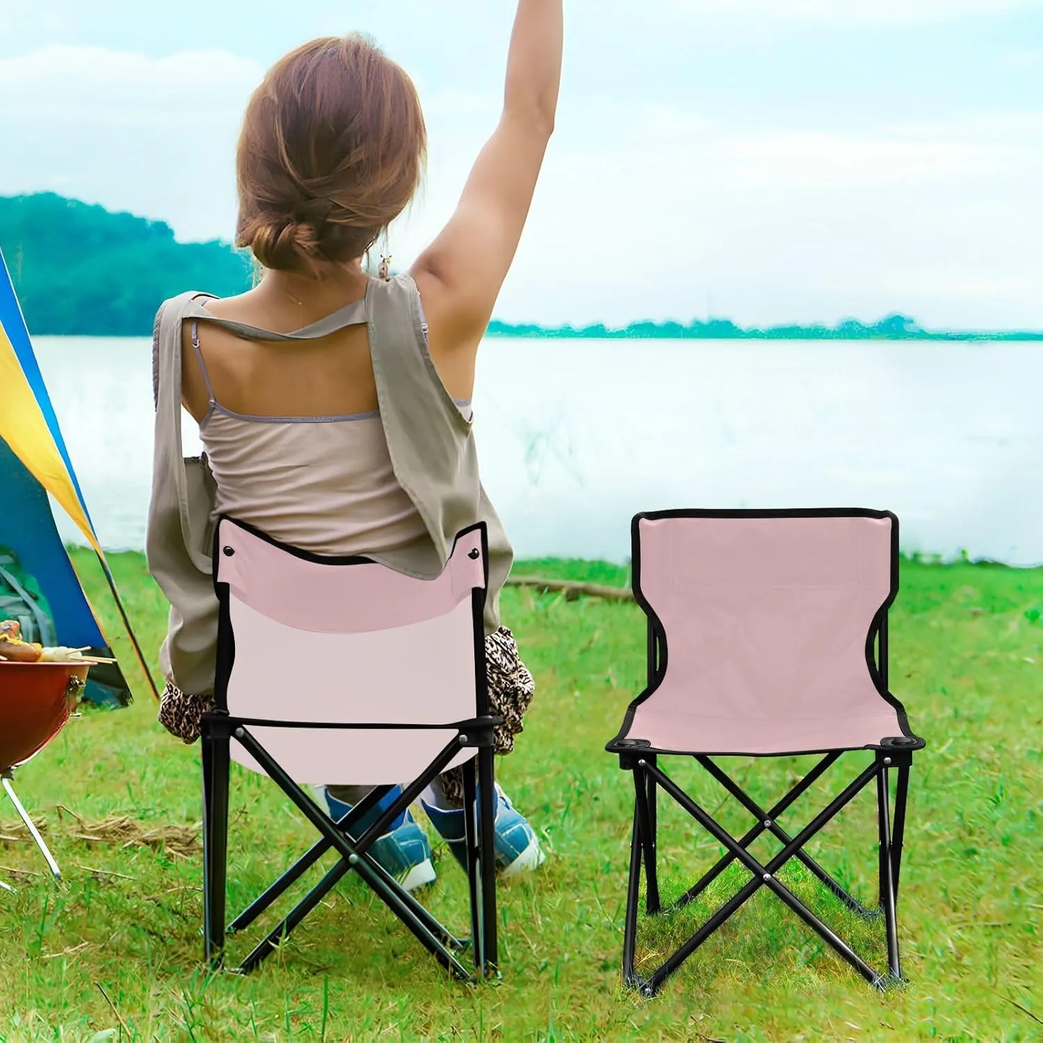 J JOYSAY Light Pink Portable Camping Chair Lightweight Outdoor Folding Chair for Adults Lawn Chair for Outside Camping Beach Sports Travel Hiking
