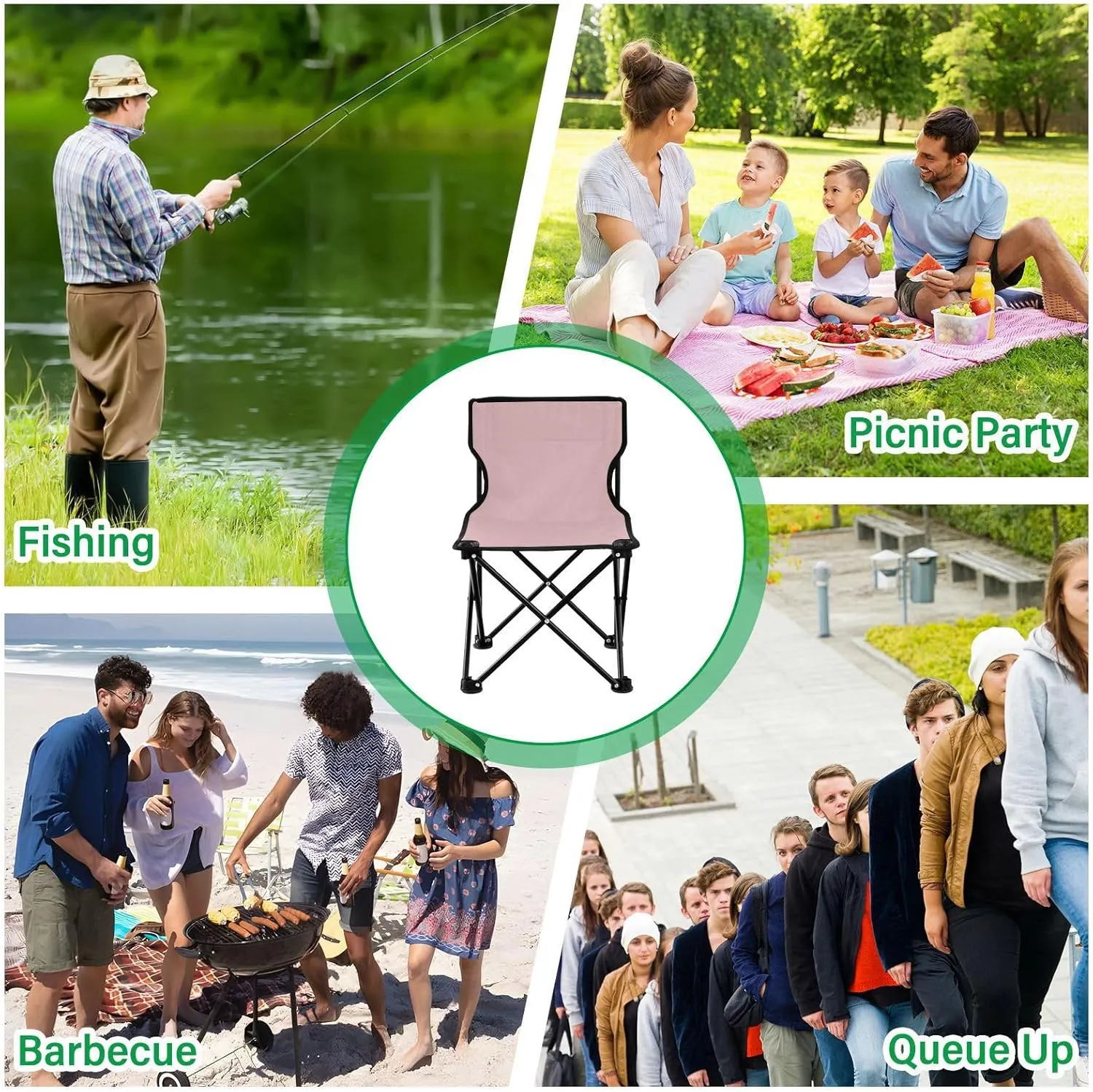 J JOYSAY Light Pink Portable Camping Chair Lightweight Outdoor Folding Chair for Adults Lawn Chair for Outside Camping Beach Sports Travel Hiking