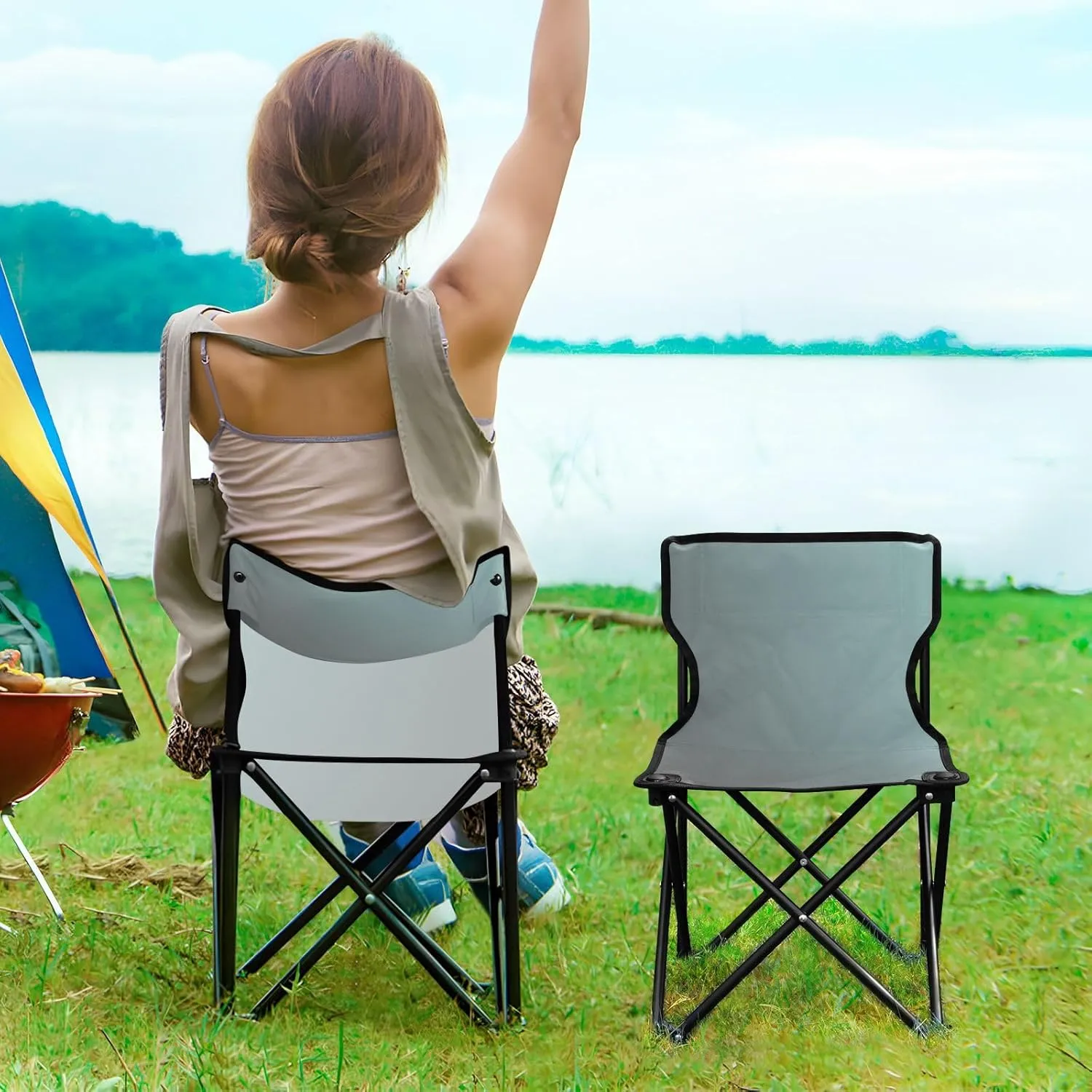 J JOYSAY Mole Hall Gradient Portable Camping Chair Lightweight Outdoor Folding Chair for Adults Fishing Chair for Outside Camping Travel Beach Sports Hiking