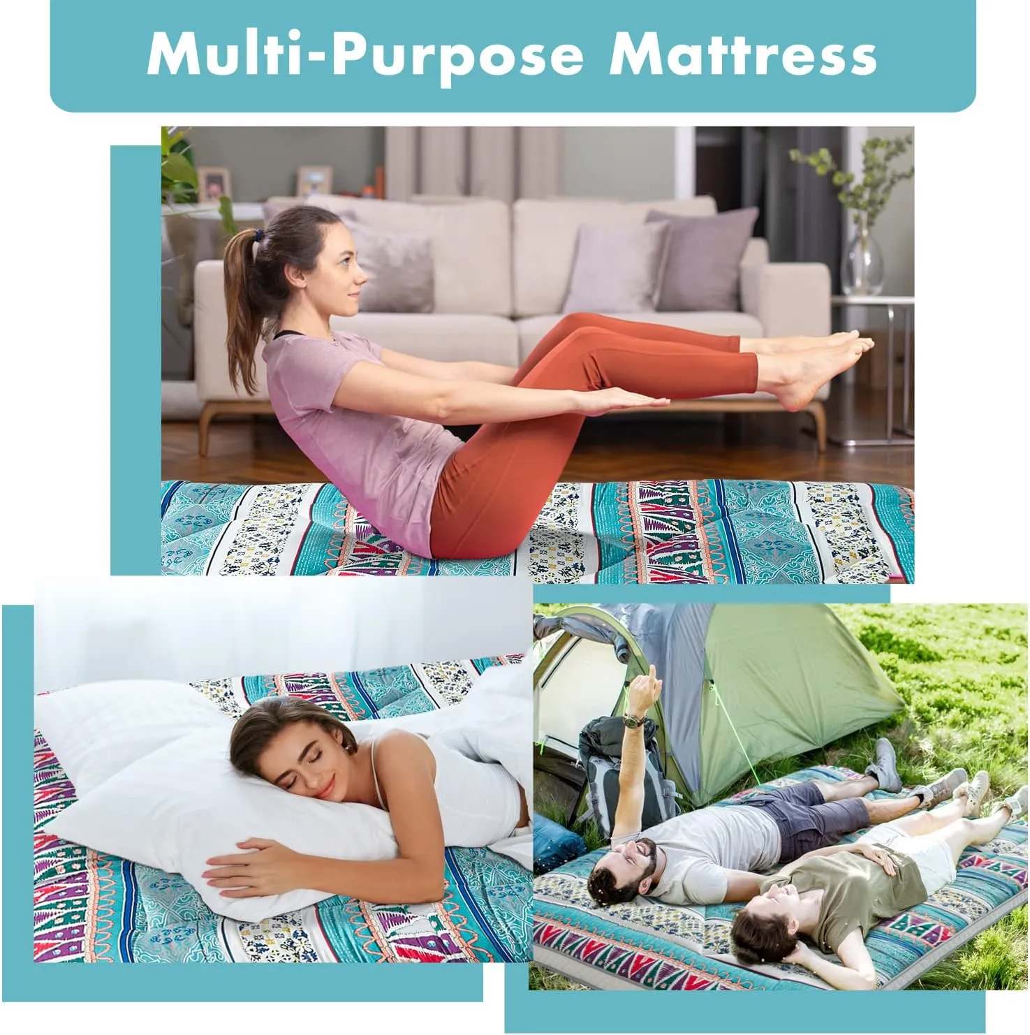 Japanese Floor Mattress Futon - Thicken & Foldable Roll Up Camping & Bohemia Twin