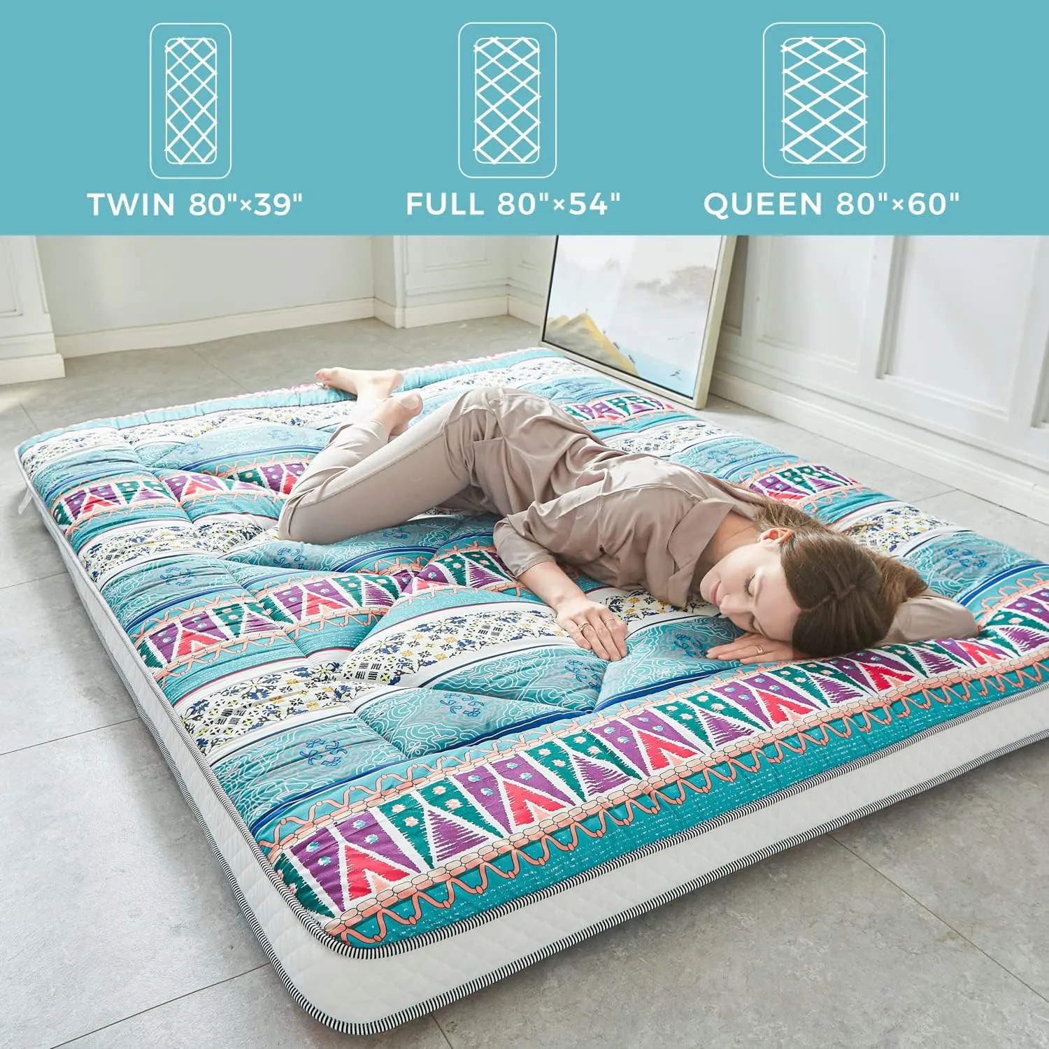 Japanese Floor Mattress Futon - Thicken & Foldable Roll Up Camping & Bohemia Twin