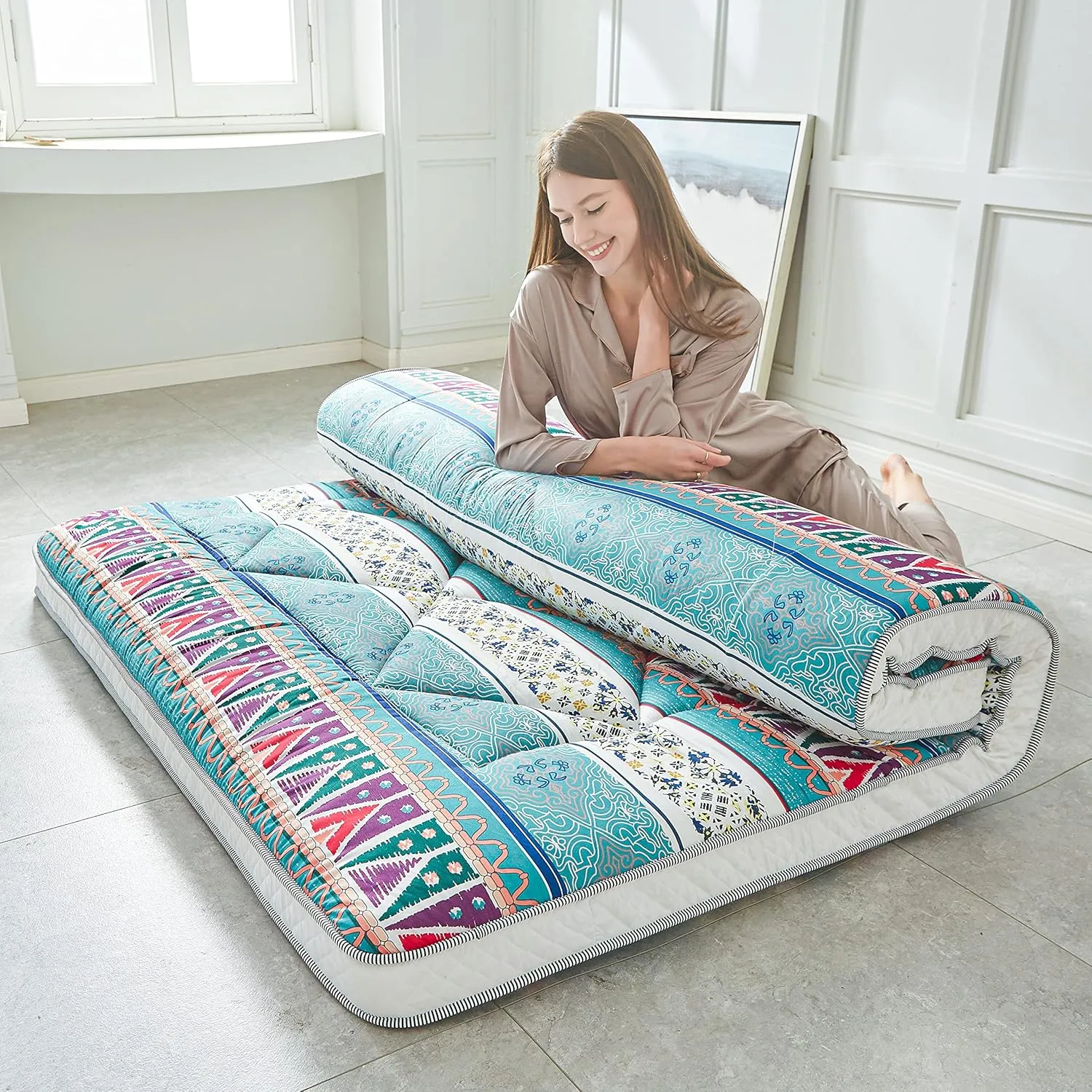 Japanese Floor Mattress Futon - Thicken & Foldable Roll Up Camping & Bohemia Twin