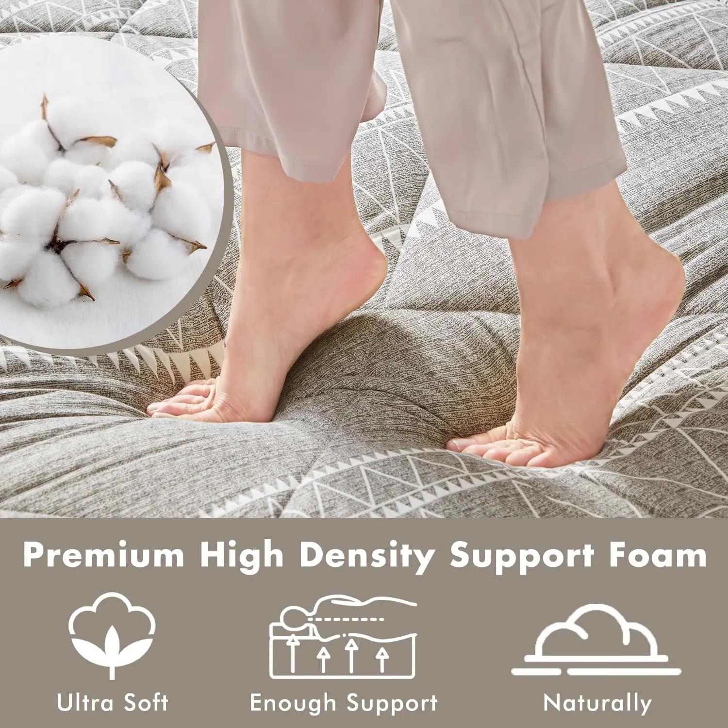 Japanese Floor Mattress, Thicken Foldable & Portable Roll up Camping Mattress, Bohemia Grey Queen