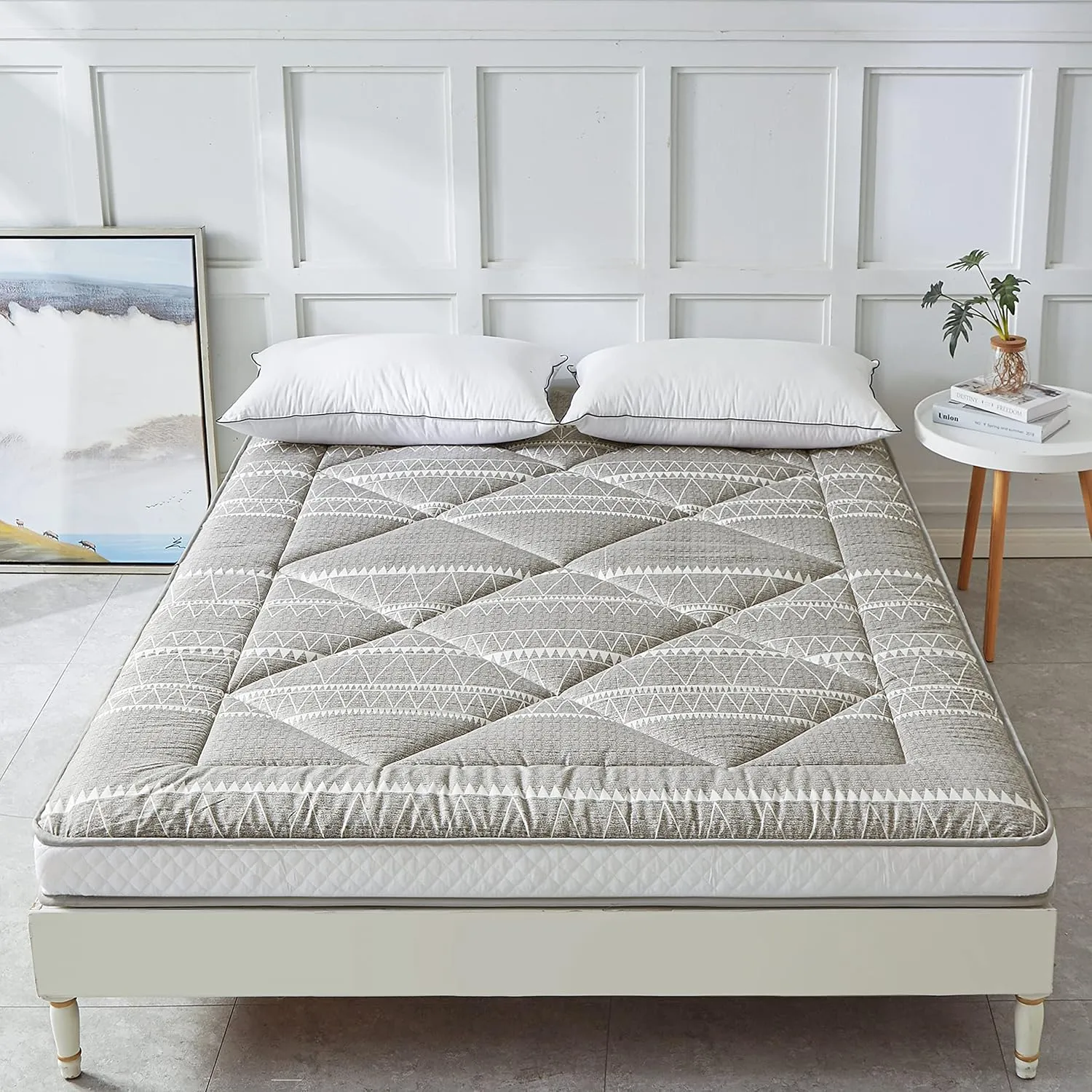 Japanese Floor Mattress, Thicken Foldable & Portable Roll up Camping Mattress, Bohemia Grey Queen