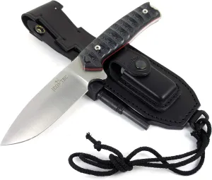 JEO-TEC Nº21 Bushcraft Survival Hunting Tactical Knife - BOHLER N690C Stainless Steel, Multi-positioned Leather Sheath, Sharpener Stone & Firesteel included - Handmade