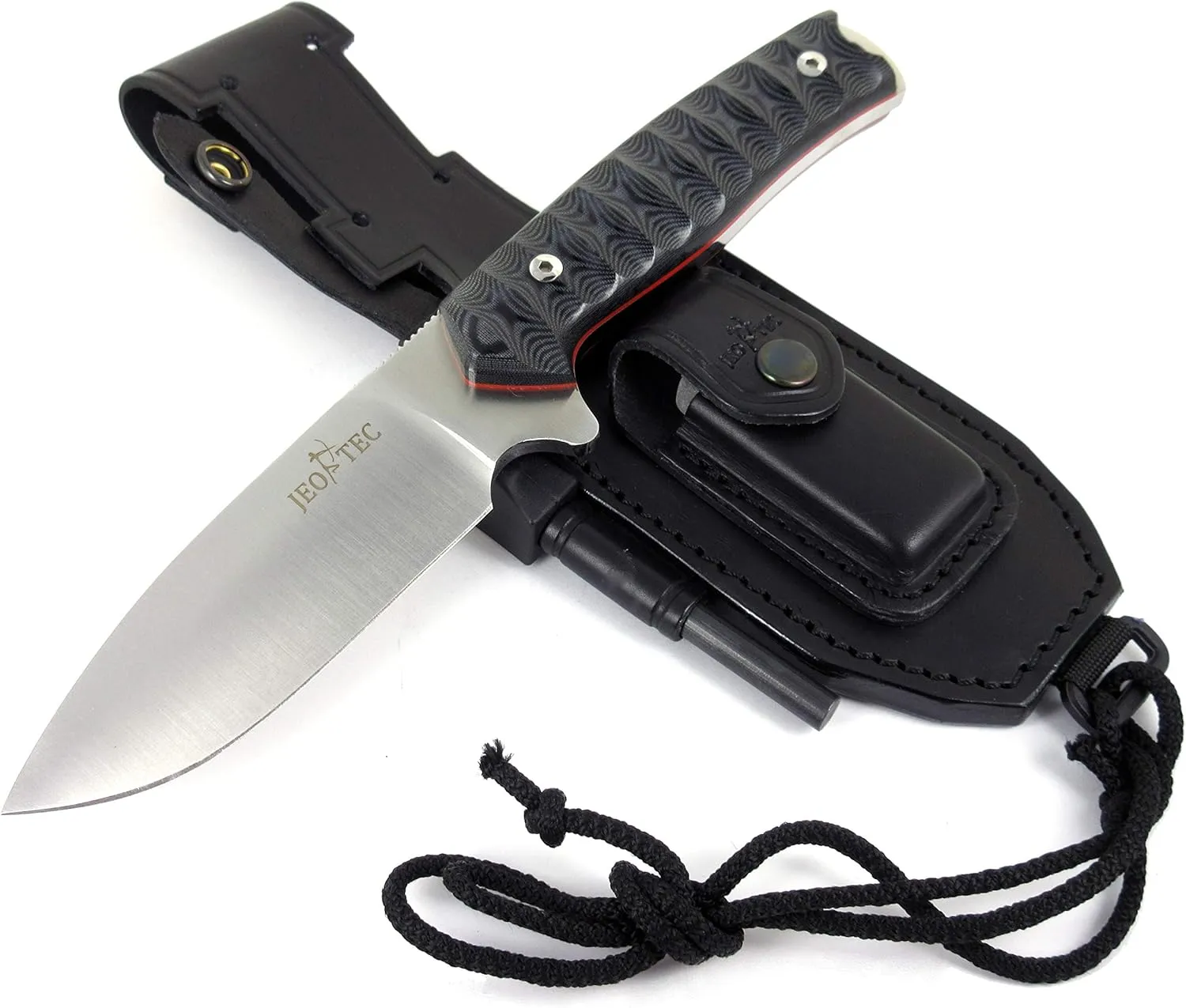 JEO-TEC Nº21 Bushcraft Survival Hunting Tactical Knife - BOHLER N690C Stainless Steel, Multi-positioned Leather Sheath, Sharpener Stone & Firesteel included - Handmade