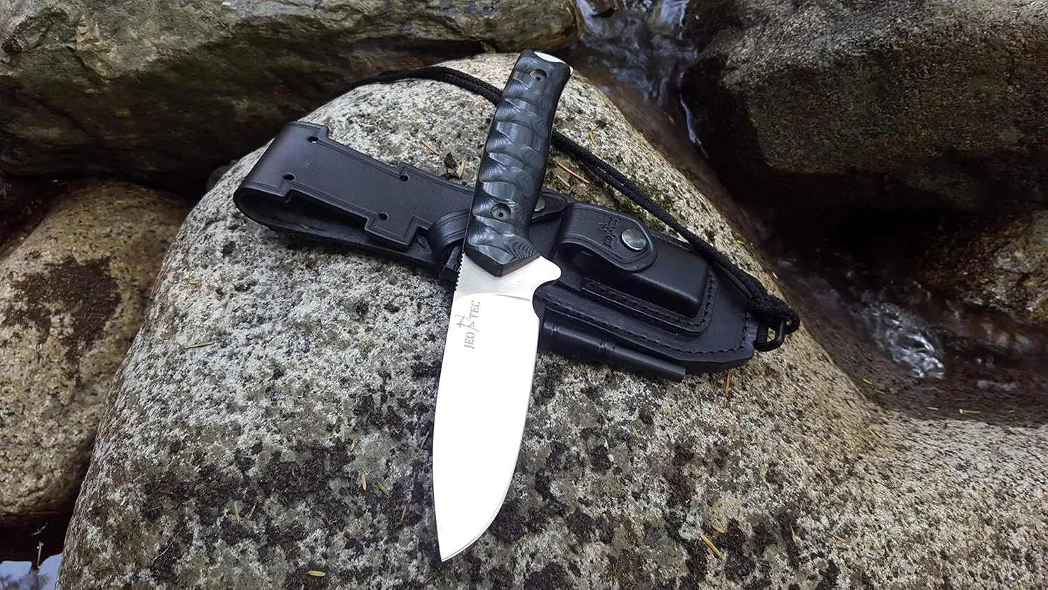JEO-TEC Nº21 Bushcraft Survival Hunting Tactical Knife - BOHLER N690C Stainless Steel, Multi-positioned Leather Sheath, Sharpener Stone & Firesteel included - Handmade