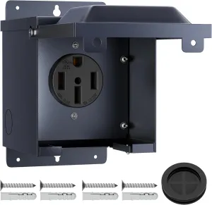 Joinfworld 50 Amp RV Power Outlet Box, 125/250V NEMA 14-50R RV Receptacle UL Listed, Weatherproof Lockable Electrical Power Outlet Panel for RV Camper Trailer Motorhome