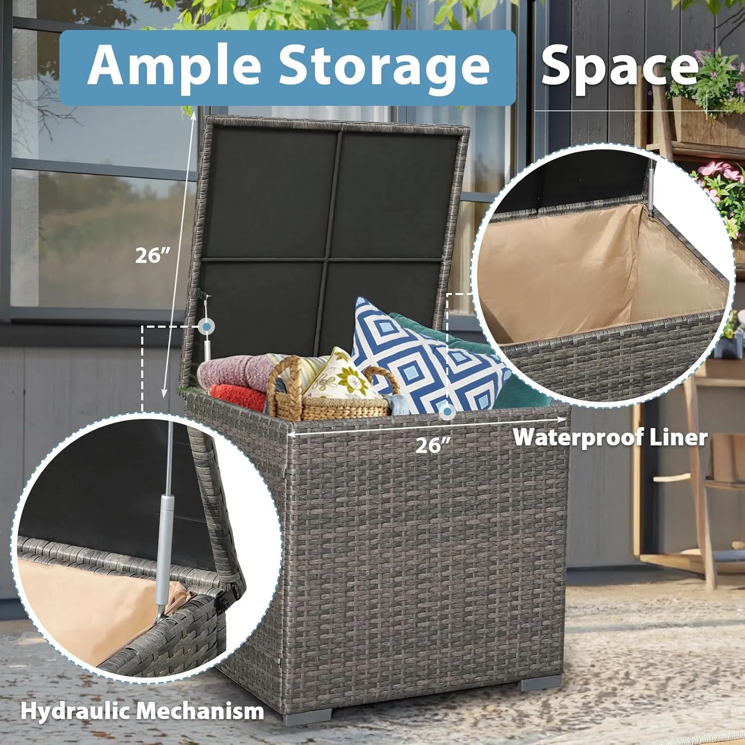 JOIVI 8 Pieces Patio Furniture Set with 45” Fire Pit Table, Outdoor Conversation Set with 50000 BTU Gas Fire Pit, Rattan Sectional Sofa Set with Storage Box for Garden, Backyard, Grey