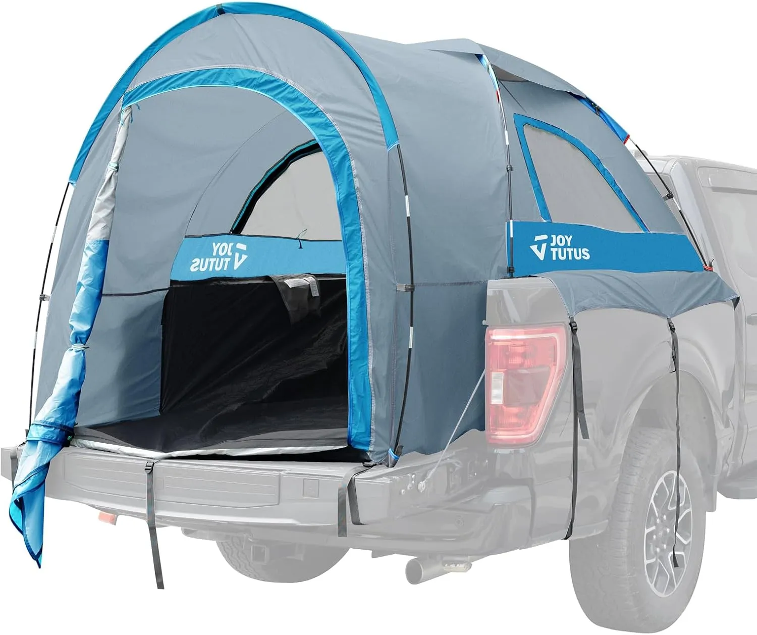 JOYTUTUS Truck Tent with Rainfly 6.5Ft, Straight Spacious Truck Bed Tent with Sky View Mesh, Waterproof PU2000mm Double Layer for 2 Person, Gray Blue