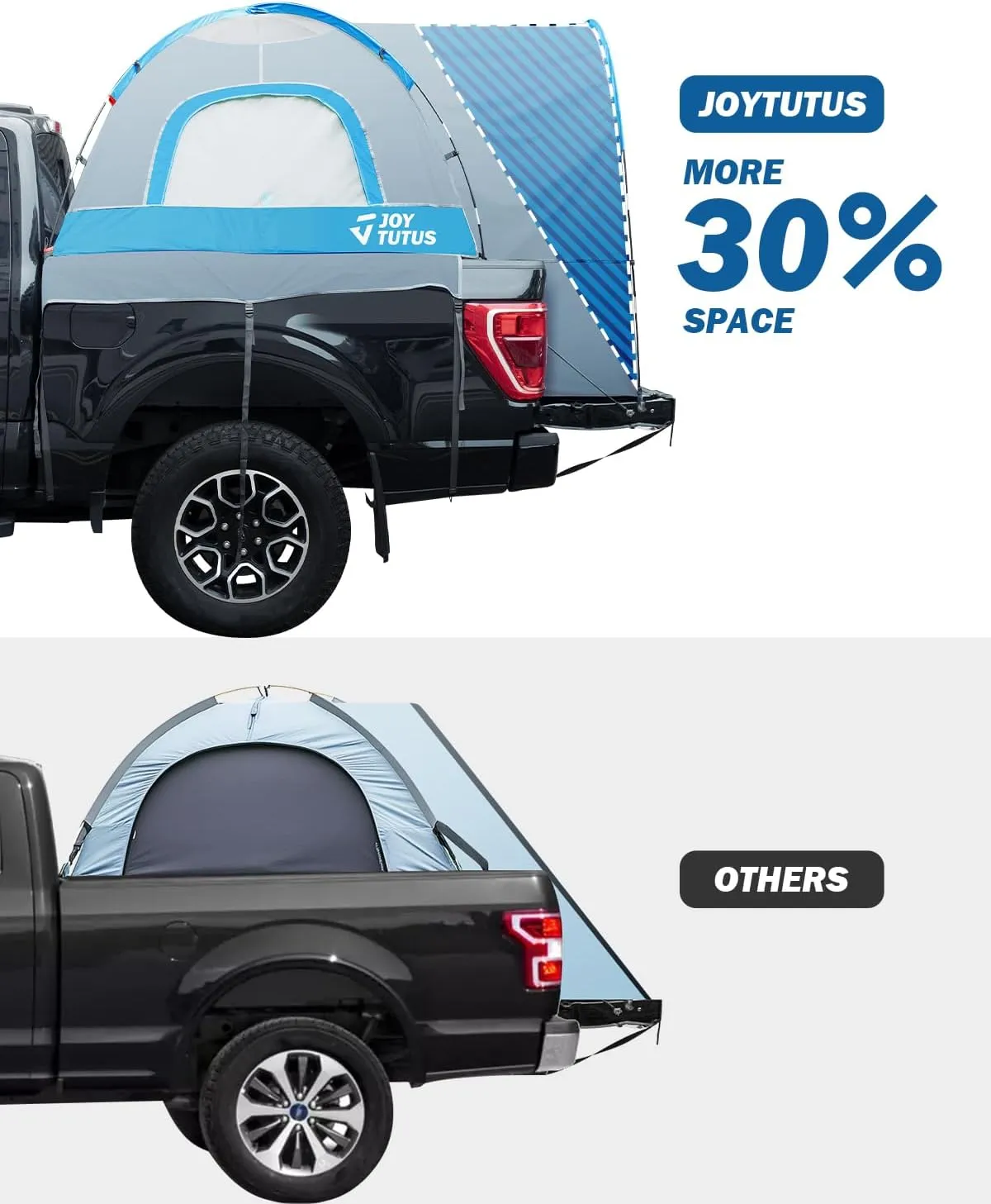 JOYTUTUS Truck Tent with Rainfly 6.5Ft, Straight Spacious Truck Bed Tent with Sky View Mesh, Waterproof PU2000mm Double Layer for 2 Person, Gray Blue