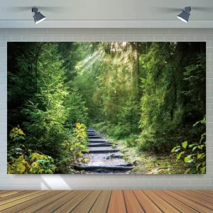 Jungle Forest Backdrop 10x8ft Nature Scenery Green Trees Rainforest Background Rainforest Summer Landscape Backdrops Camping Themed Baby Shower Birthday Photography Backdrop
