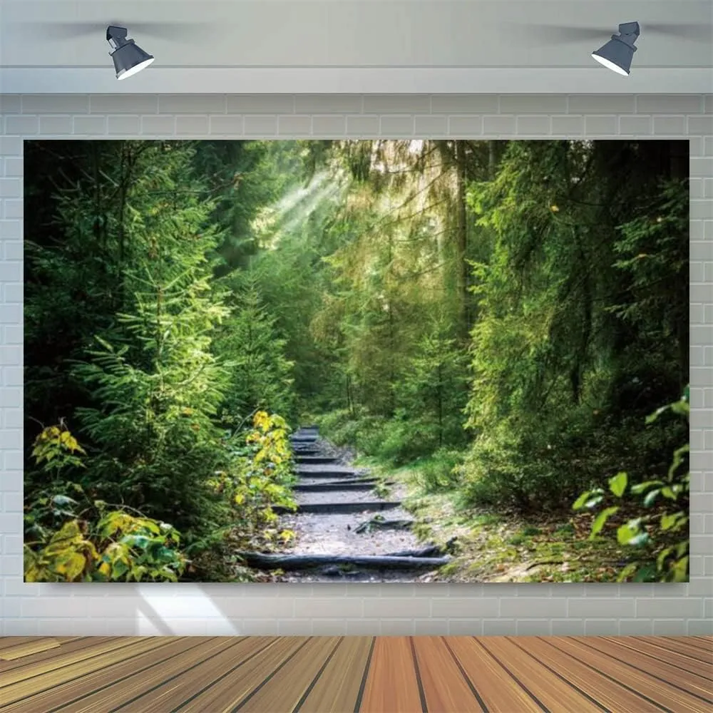 Jungle Forest Backdrop 10x8ft Nature Scenery Green Trees Rainforest Background Rainforest Summer Landscape Backdrops Camping Themed Baby Shower Birthday Photography Backdrop