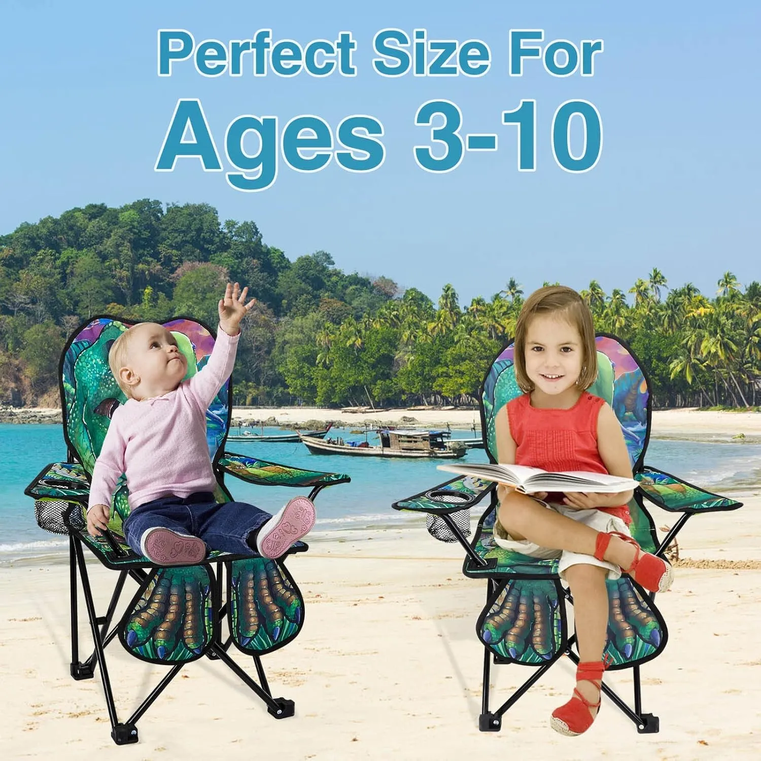 KABOER Kids Outdoor Folding Lawn and Camping Chair with Cup Holder and Carrying Bag, Children's Camping Chairs