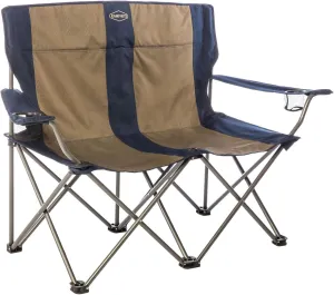Kamp-Rite Portable 2 Person Double Folding Collapsible Outdoor Patio Lawn Beach Chair for Camping Gear, Tailgating, & Sports, 500LB Capacity, Navy/Tan