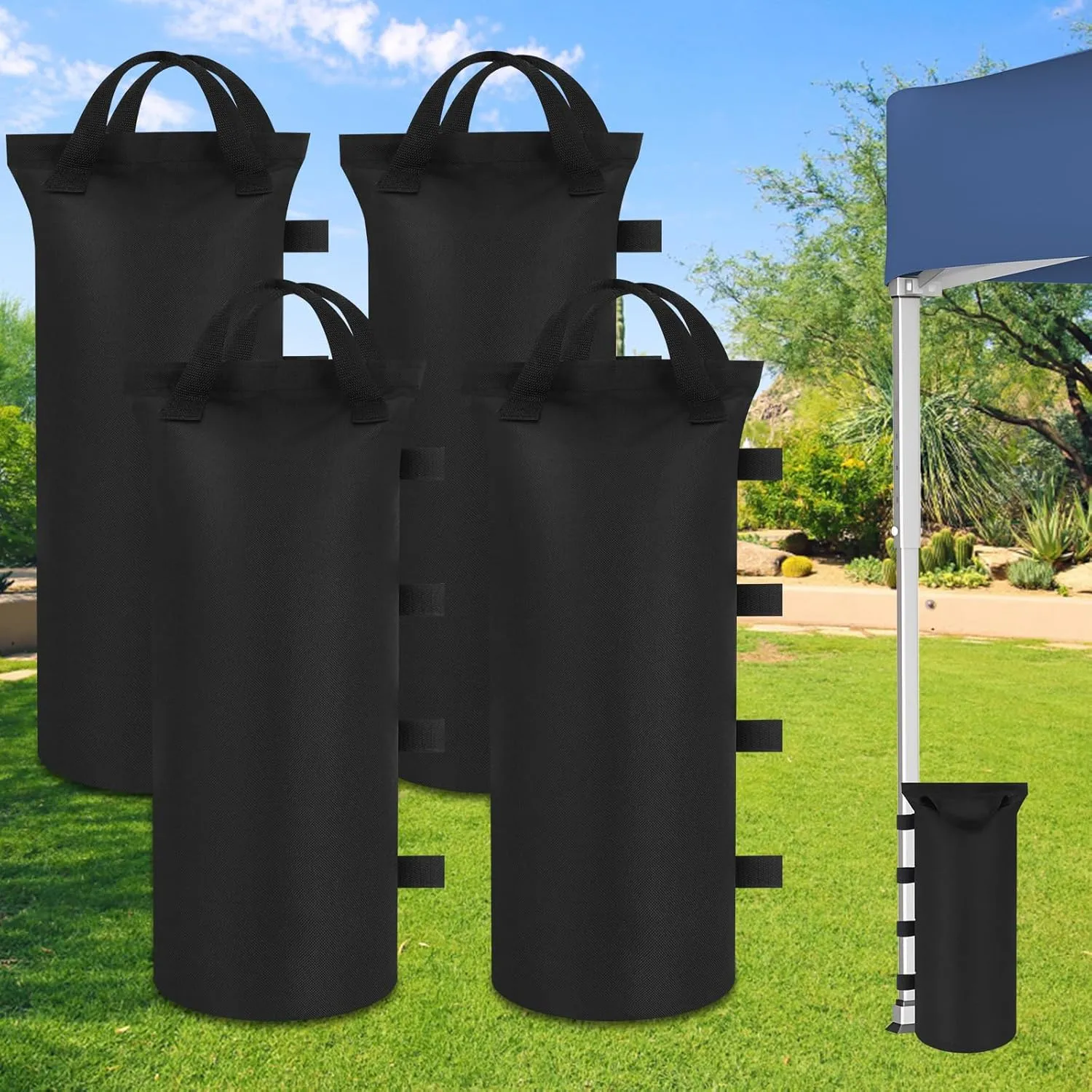 Kaskawise 120LBS Sand Bags for Canopy Weights Set of 4,Sand Bags for Canopy Legs,900D Oxford SandBags for Pop up Tent Weights,Outdoor Tent,Patio Umbrella,Gazebo,Sun Selter, Black