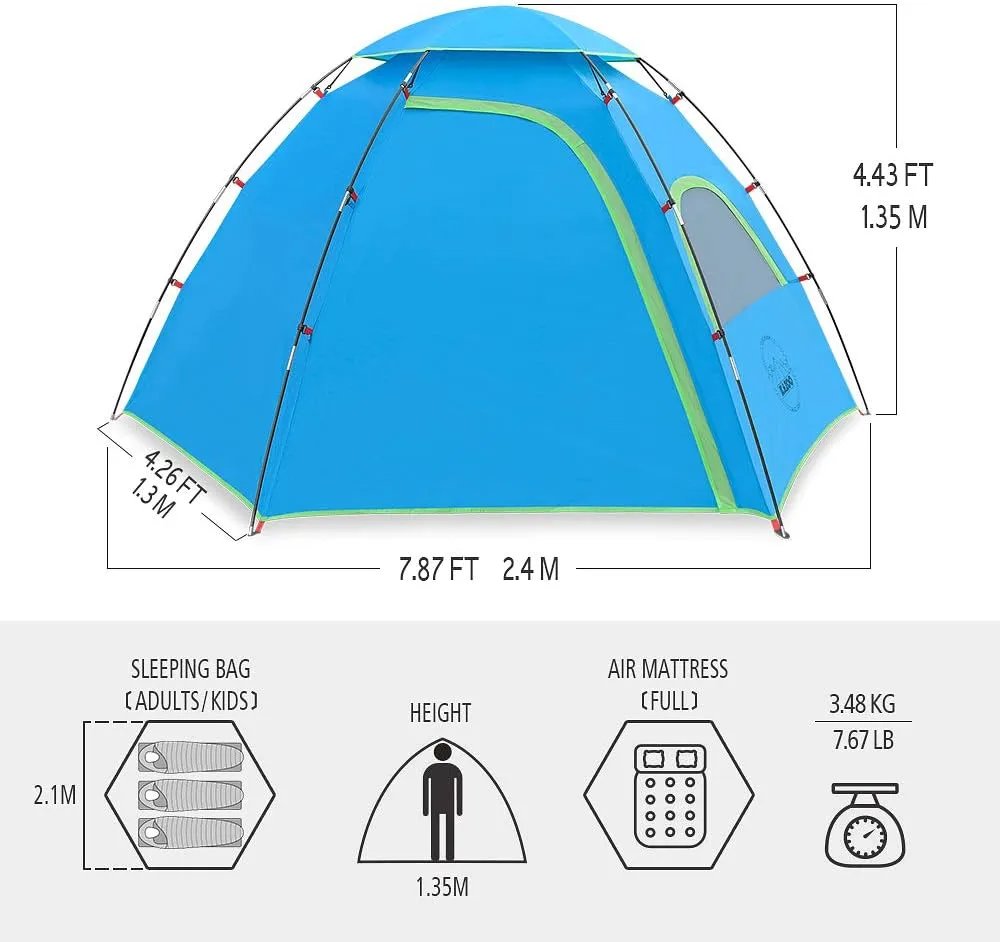 KAZOO Outdoor Camping Tent 2/4 Person Waterproof Camping Tents Easy Setup Two/Four Man Tent Sun Shade 2/3/4 People