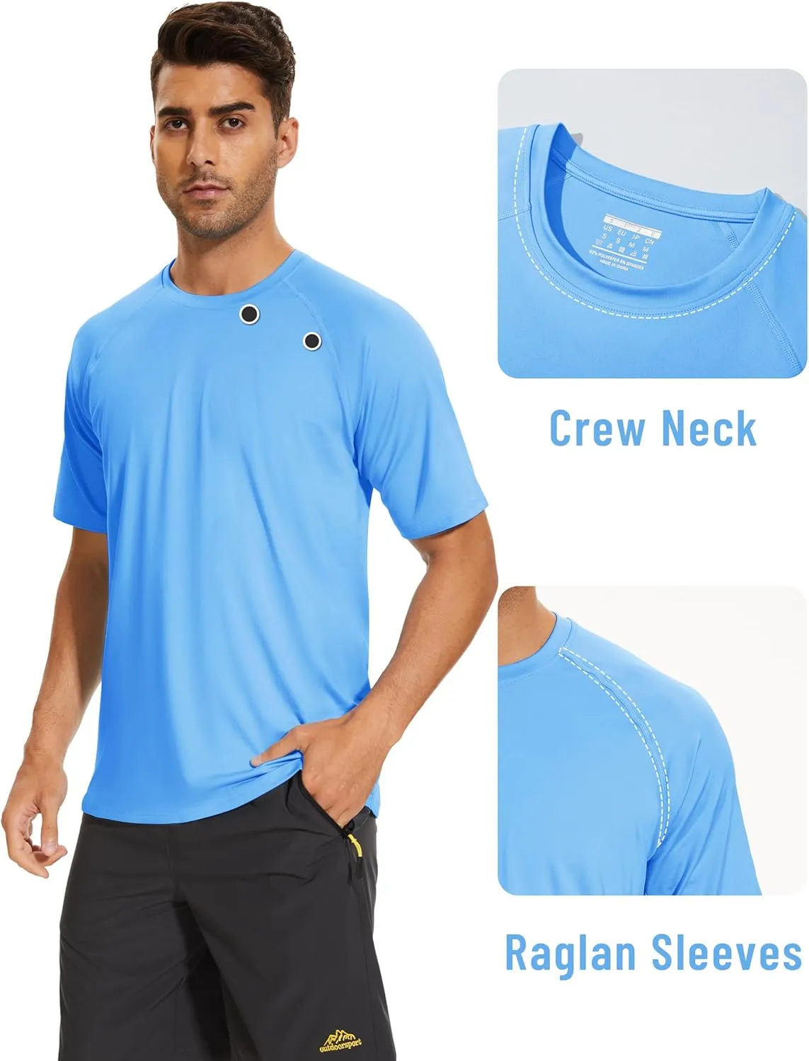 KEFITEVD Men‘s UPF 80  Swim Shirts Short Sleeve UV SPF Shirts Quick Dry Rashguard Sun Shirts Lightweight Workout T-Shirts