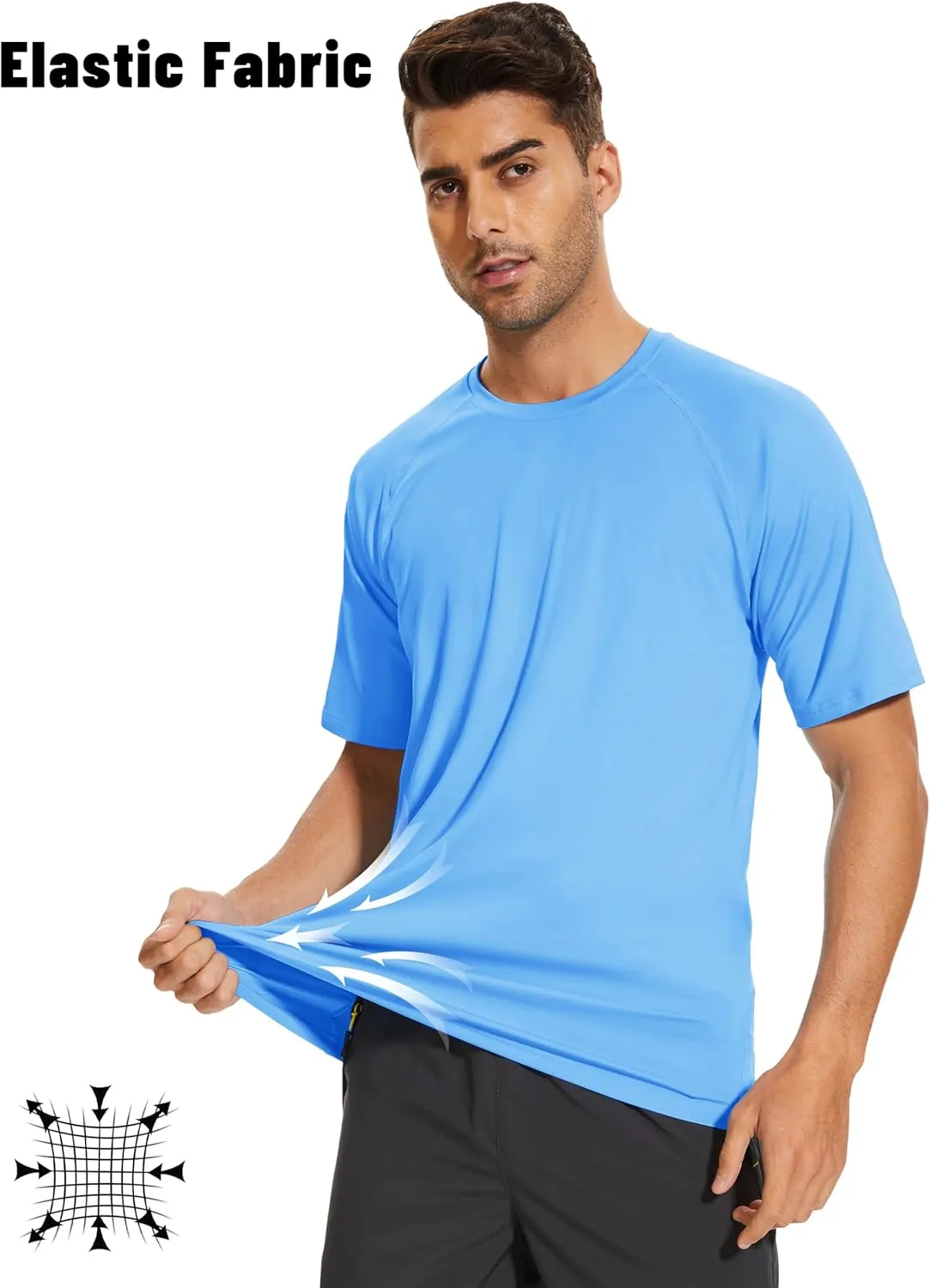 KEFITEVD Men‘s UPF 80  Swim Shirts Short Sleeve UV SPF Shirts Quick Dry Rashguard Sun Shirts Lightweight Workout T-Shirts