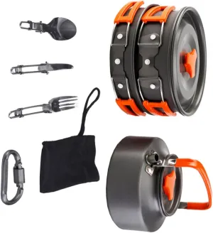 KESYOO 1Set Portable Camping Cookware Person Orange Teapot Cooking Pan for Outdoor BBQ Hiking and Backpacking Durable and Heat Resistant Camping Accessories